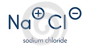 Sodium chloride rock salt, halite, table salt, chemical structure.