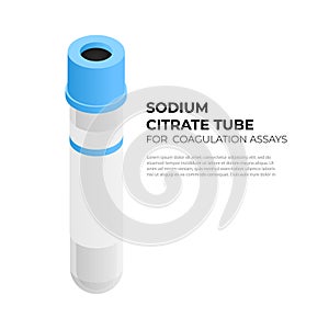 Sodium citrate tube vacutainer for coagulation assays in isometric design, vector illustration isolated on white