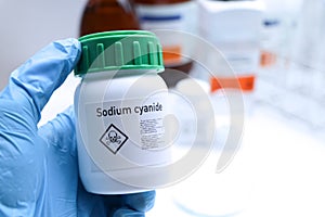 Sodium cyanide in glass, chemical in the laboratory and industry