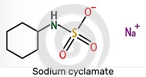 Sodium cyclamate molecule. Cyclamate is an artificial sweetener, food additive E952 . Skeletal chemical formula