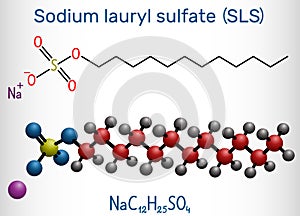 Sodium dodecyl sulfate SDS, sodium lauryl sulfate SLS molecule. It is an anionic surfactant used in cleaning and hygiene photo