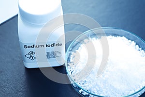 Sodium iodide in bottle , chemical in the laboratory and industry