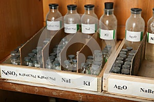 Sodium iodide, Silver oxide, are in the bottles