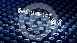 Sodium-ion batteries in a dark light spin around - 3D animation