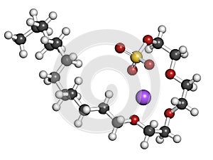 Sodium laureth sulphate detergent molecule. Used in cosmetics, soaps, shampoos, etc
