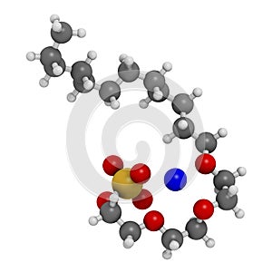Sodium laureth sulphate detergent molecule. Used in cosmetics, soaps, shampoos, etc photo