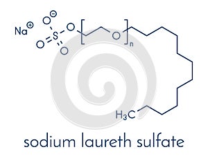 Sodium laureth sulphate detergent molecule. Used in cosmetics, soaps, shampoos, etc. Skeletal formula. photo