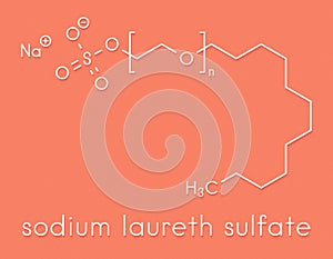 Sodium laureth sulphate detergent molecule. Used in cosmetics, soaps, shampoos, etc. Skeletal formula.