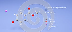 sodium methylparaben molecule, molecular structures, food preservative e219, 3d model, Structural Chemical Formula and Atoms with photo