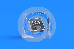 Sodium Na chemical element of periodic table in ice cube. Symbol of chemistry element