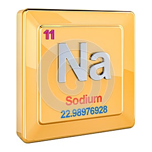 Sodium Na, chemical element sign with number 11 in periodic table. 3D rendering