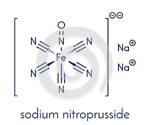 Sodium nitroprusside SNP antihypertensive drug molecule. Skeletal formula.