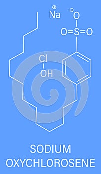 Sodium oxychlorosene antiseptic molecule. Skeletal formula. Chemical structure photo