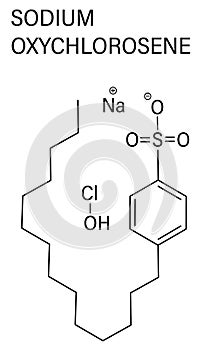 Sodium oxychlorosene antiseptic molecule. Skeletal formula. Chemical structure photo