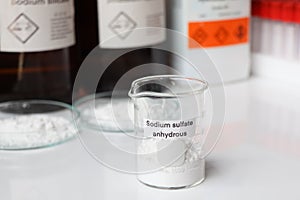 sodium sulfate anhydrous in glass, chemical in the laboratory