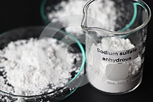 sodium sulfate anhydrous in glass, chemical in the laboratory