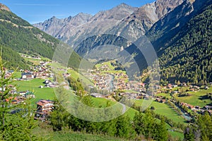 Soelden resort village in Otztal alps at spring, Tyrol, Austria border with Italy