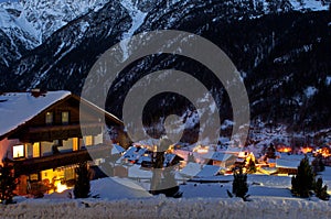 Soelden ski resort in winter after sunset