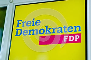 Soest, Germany - August 3, 2019: Free Democratic Party German: Freie Demokratische Partei, FDP logo