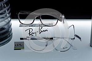 Soest, Germany - January 14, 2019: Ray-Ban glasses in the shop window