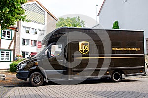 Soest, Germany - July 29, 2019: United Parcel Service UPS car on the street