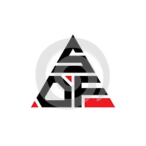SOF triangle letter logo design with triangle shape. SOF triangle logo design monogram. SOF triangle vector logo template with red