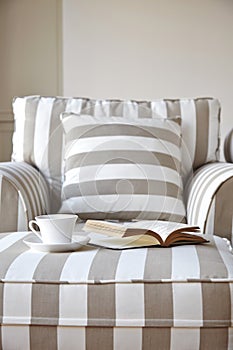 Sofa with coffee and book Home interior lifestyle