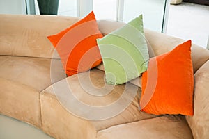 Sofa with colorful pillows in the living room