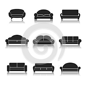 Sofa couches modern furniture interior design icons black set isolated illustration