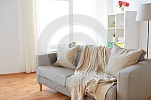 Sofa with cushions at cozy home living room