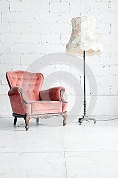 Sofa with desk lamp in vintage room