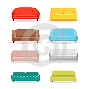 Sofa flat vector icon furniture. Interior couch home sofa seat illustration design