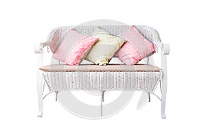 Sofa furniture weave bamboo chair and pillow on white