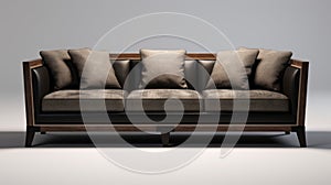 Modern And Wood Sofa In Detailed Hyperrealism Style photo