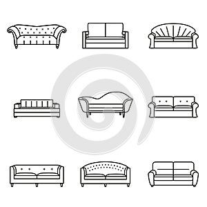 Sofa icon line set. Modern, vintage and retro sofa collection. Furniture symbols. Vector illustration.