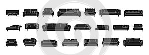 Sofa isolated black set icon. Vector illustration couch on white background . Furniture black set icon.