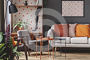 Patterned orange living room interior photo