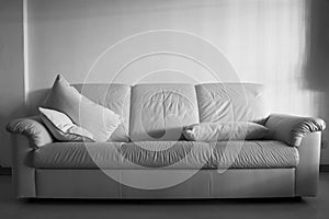 Sofa and pillows in black and white photography