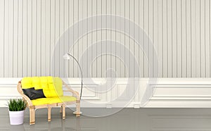 Sofa pillows lamp and plants on white living room empty. 3D rendering