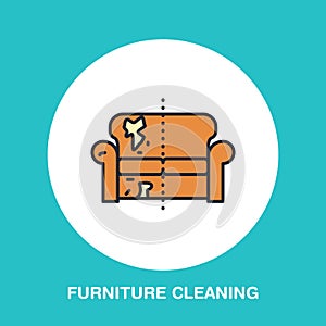 Sofa repair line icon, upholstered furniture dry cleaning logo.