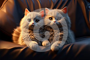 Sofa scene AI generated cats cuddle, tenderly clutching a heart