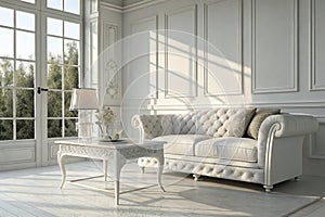 Sofa and table in classic white interior