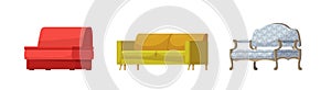 Sofa vector modern furniture couch seat furnished interior design of living-room at apartment home illustration