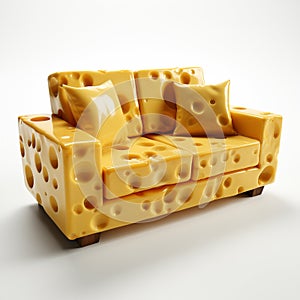 sofa with yellow cheese texture, on a white studio background. original 3d project