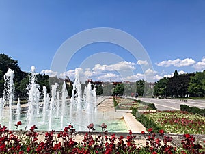 Sofia, Bulgaria. Fountains at the National Palace of Culture.