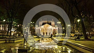 Sofia, Bulgaria - 24/02/2017: Night view of the National Theatre Ivan Vazov in Sofia. Bulgaria