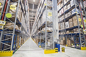 SOFIA, BULGARIA - NOVEMBER 21 2019: Interior of a large warehouse with shelves