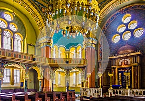 SOFIA, BULGARIA, SEPTEMBER 17, 2014: Interior of the synagogue in Sofia....IMAGE