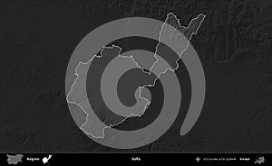 Sofia highlighted, Bulgaria. Grayscale
