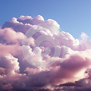 Soft allure Fluffy cumulus clouds dance in serene pink purple skies